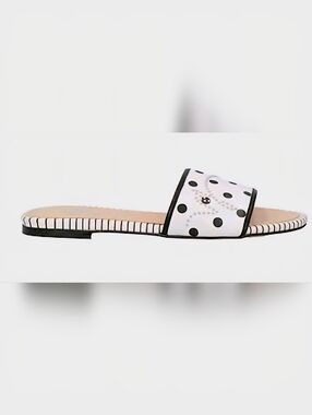 $285 New  White and Black Polka Dot Italian Leather  Slide Sandals Size 9